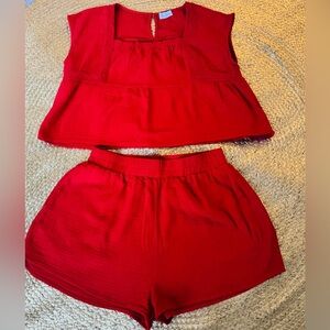 Pink Lily Bright Red Women's Shorts Set